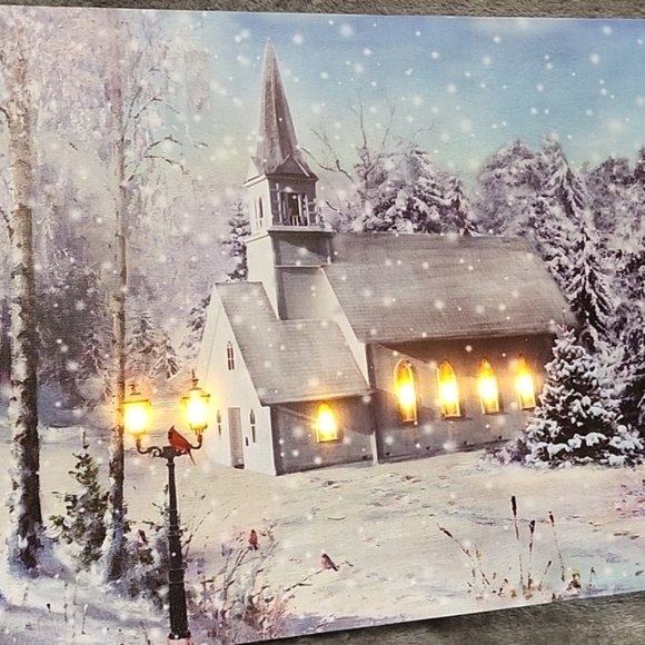 Lighted canvas wall print. Beautiful church on a snowy day. - Picture 2 of 10